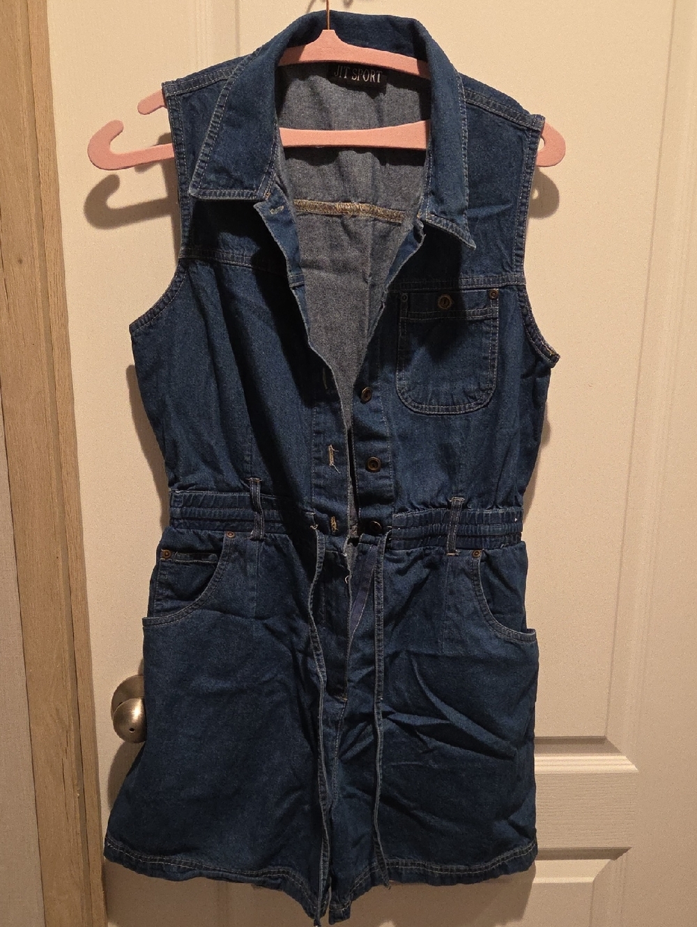 Sleeveless Denim Romper Jumpsuit in Dark Blue
